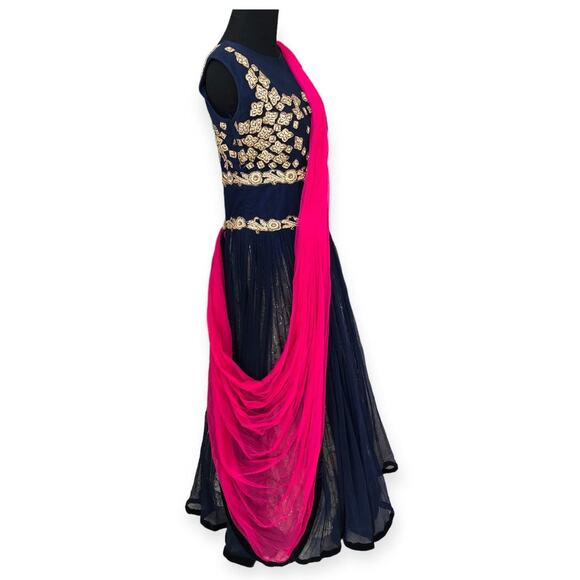 Indo-Western Gown with Attached Dupatta Gold Embellished Size Large - Picture 12 of 13